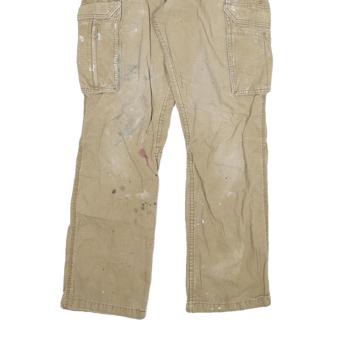 CARHARTT Mens Cotton Blend Beige Relaxed Cargo Trousers W32 L32 Workwear Utility