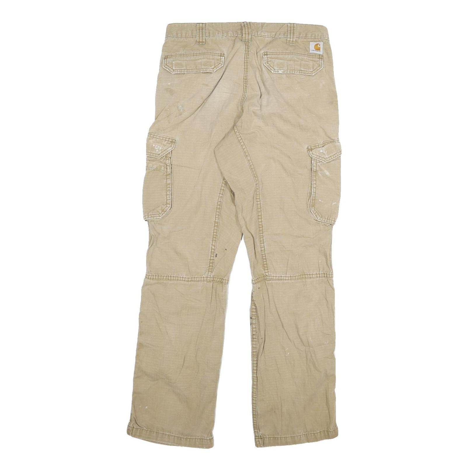 CARHARTT Mens Cotton Blend Beige Relaxed Cargo Trousers W32 L32 Workwear Utility