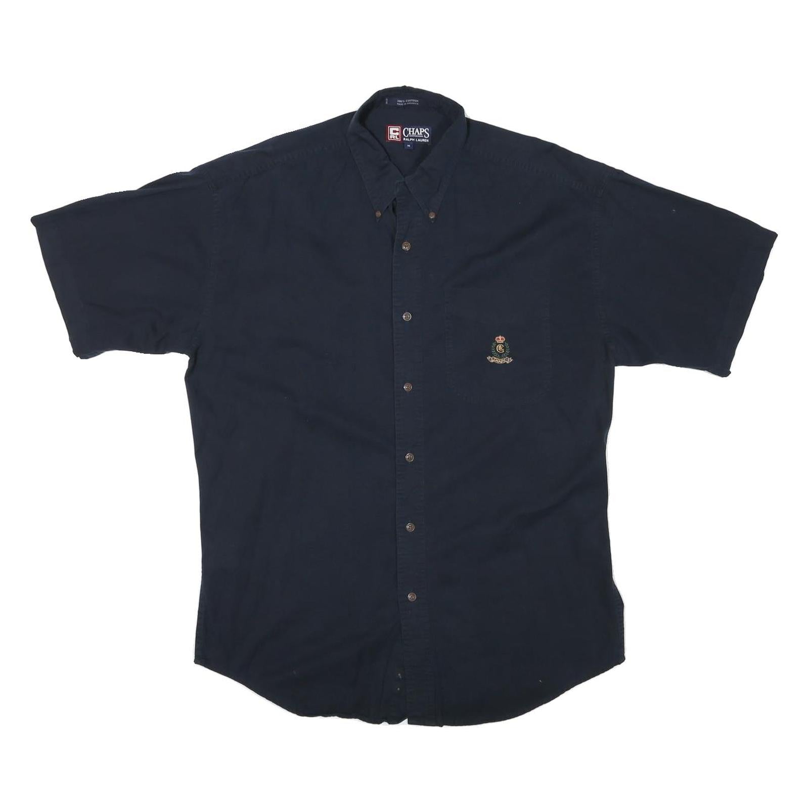 CHAPS RALPH LAUREN Mens Navy Blue Cotton Blend Shirt M Button Down Embroidered