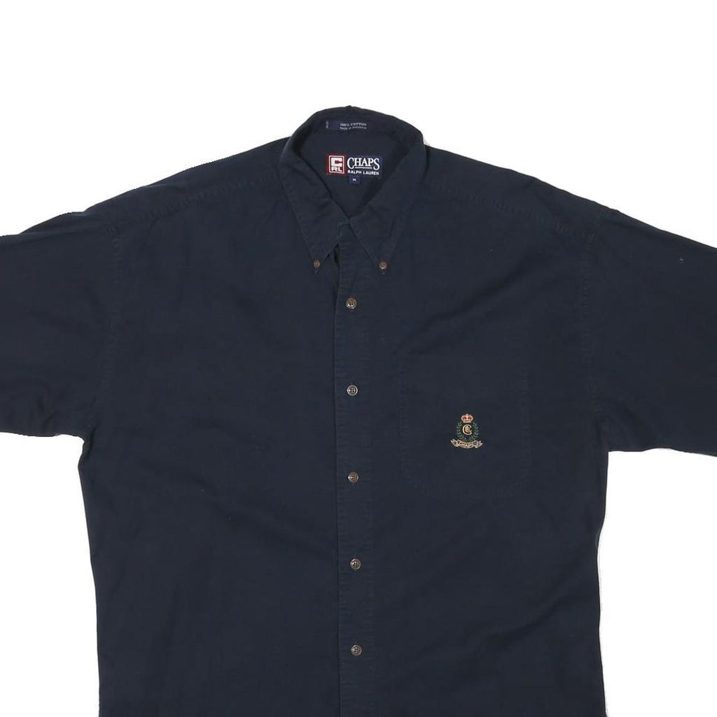 CHAPS RALPH LAUREN Mens Navy Blue Cotton Blend Shirt M Button Down Embroidered