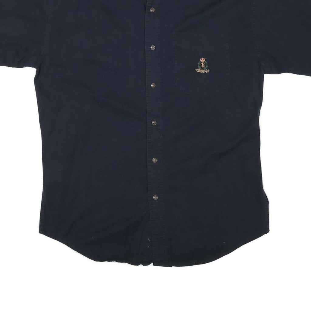 CHAPS RALPH LAUREN Mens Navy Blue Cotton Blend Shirt M Button Down Embroidered