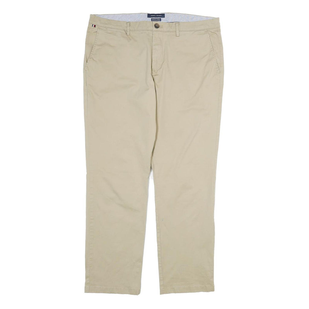 TOMMY HILFIGER Mens Cotton Beige Regular Straight Trousers W34 L30 Casual