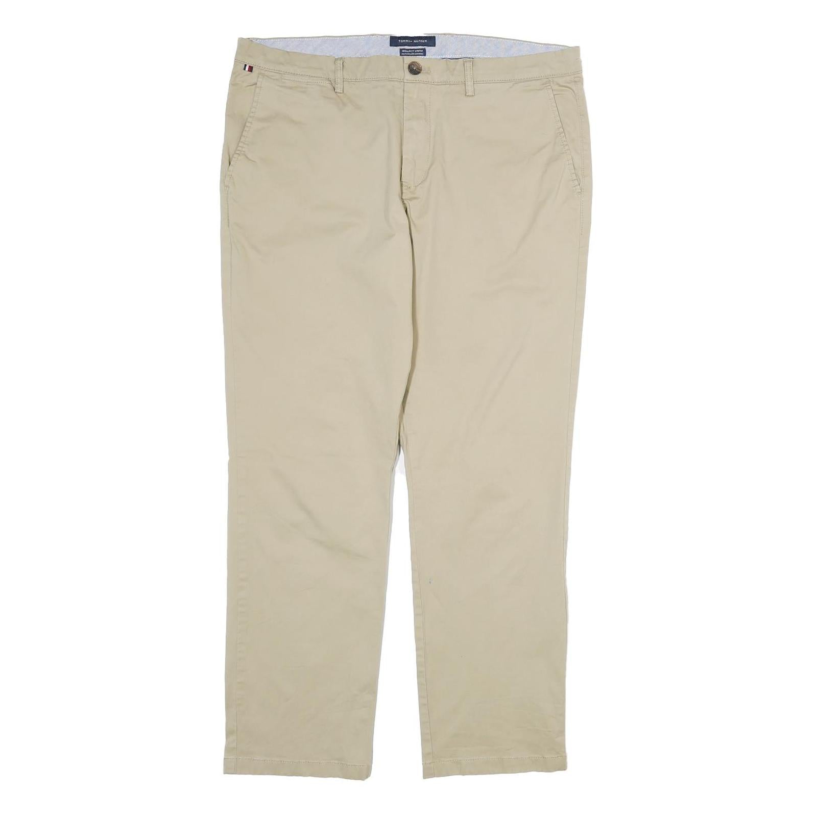 TOMMY HILFIGER Mens Cotton Beige Regular Straight Trousers W34 L30 Casual
