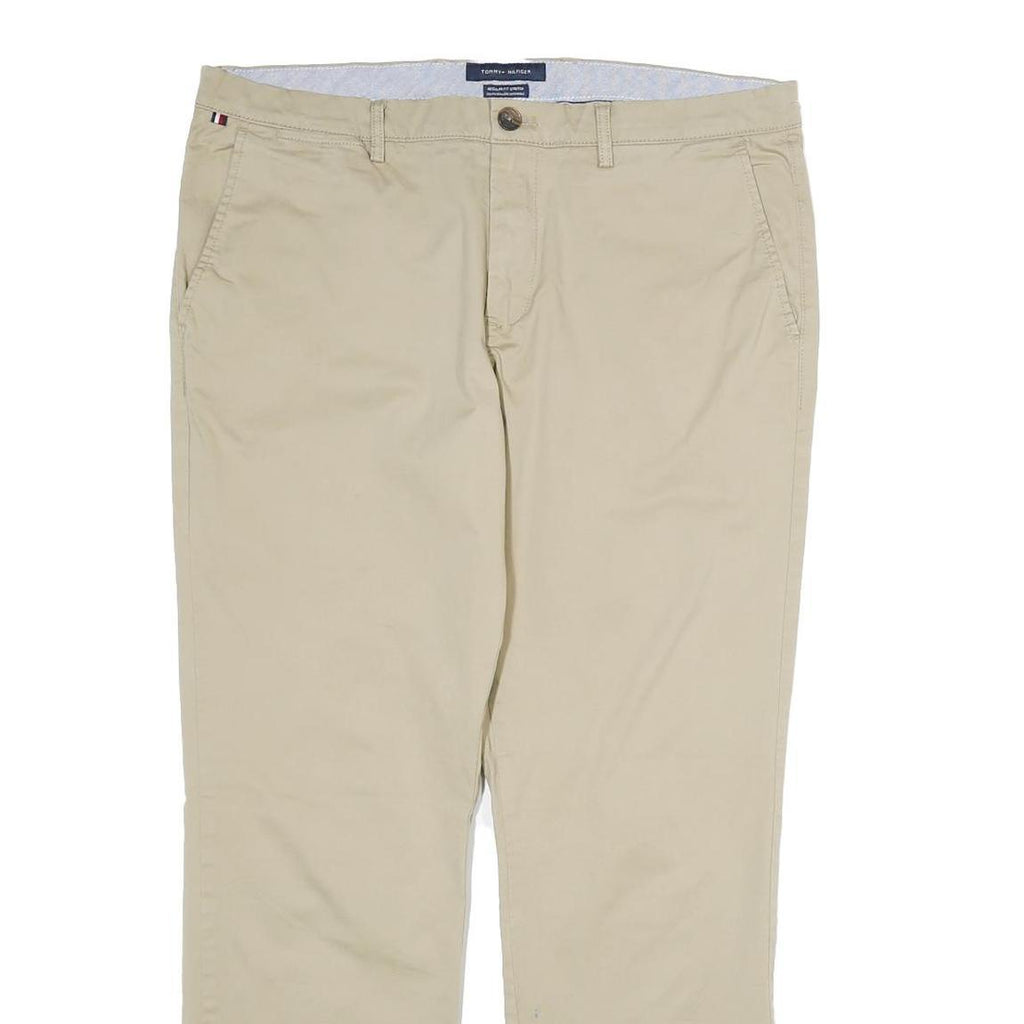 TOMMY HILFIGER Mens Cotton Beige Regular Straight Trousers W34 L30 Casual