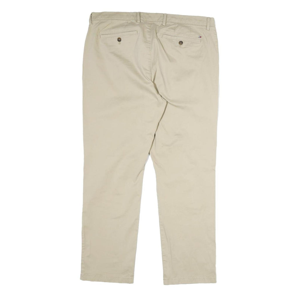 TOMMY HILFIGER Mens Cotton Beige Regular Straight Trousers W34 L30 Casual