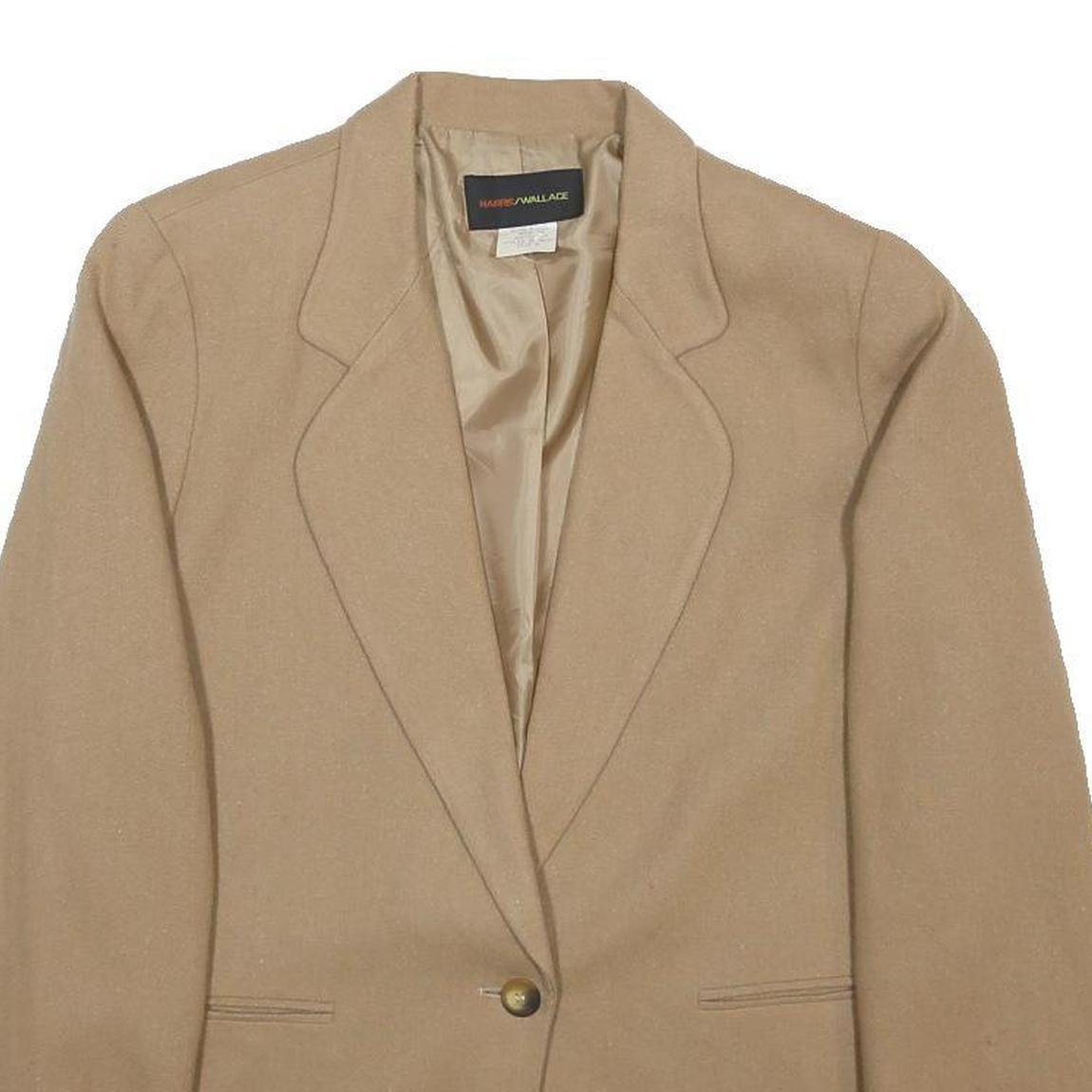 HARRIS/WALLACE Womens Beige Wool Tailored Button Jacket UK 8 Classic Elegant
