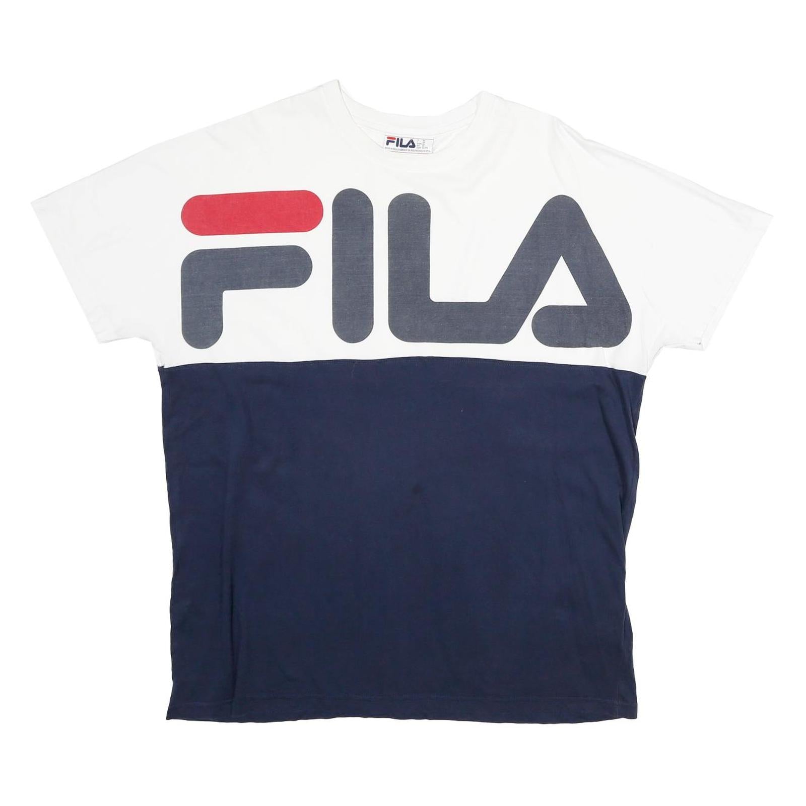 FILA Mens White & Navy Graphic T-Shirt XL Short Sleeve Crew Neck Cotton