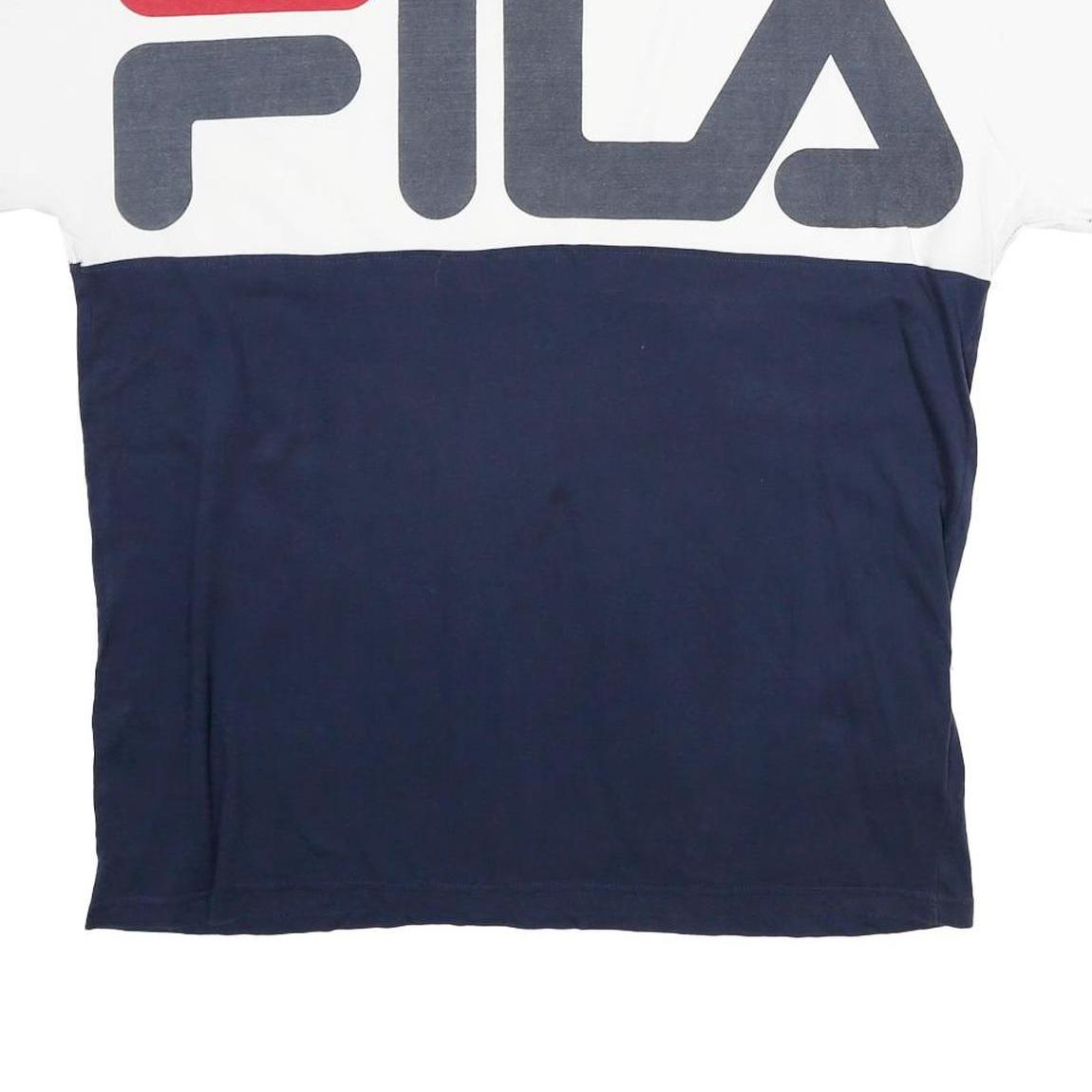 FILA Mens White & Navy Graphic T-Shirt XL Short Sleeve Crew Neck Cotton