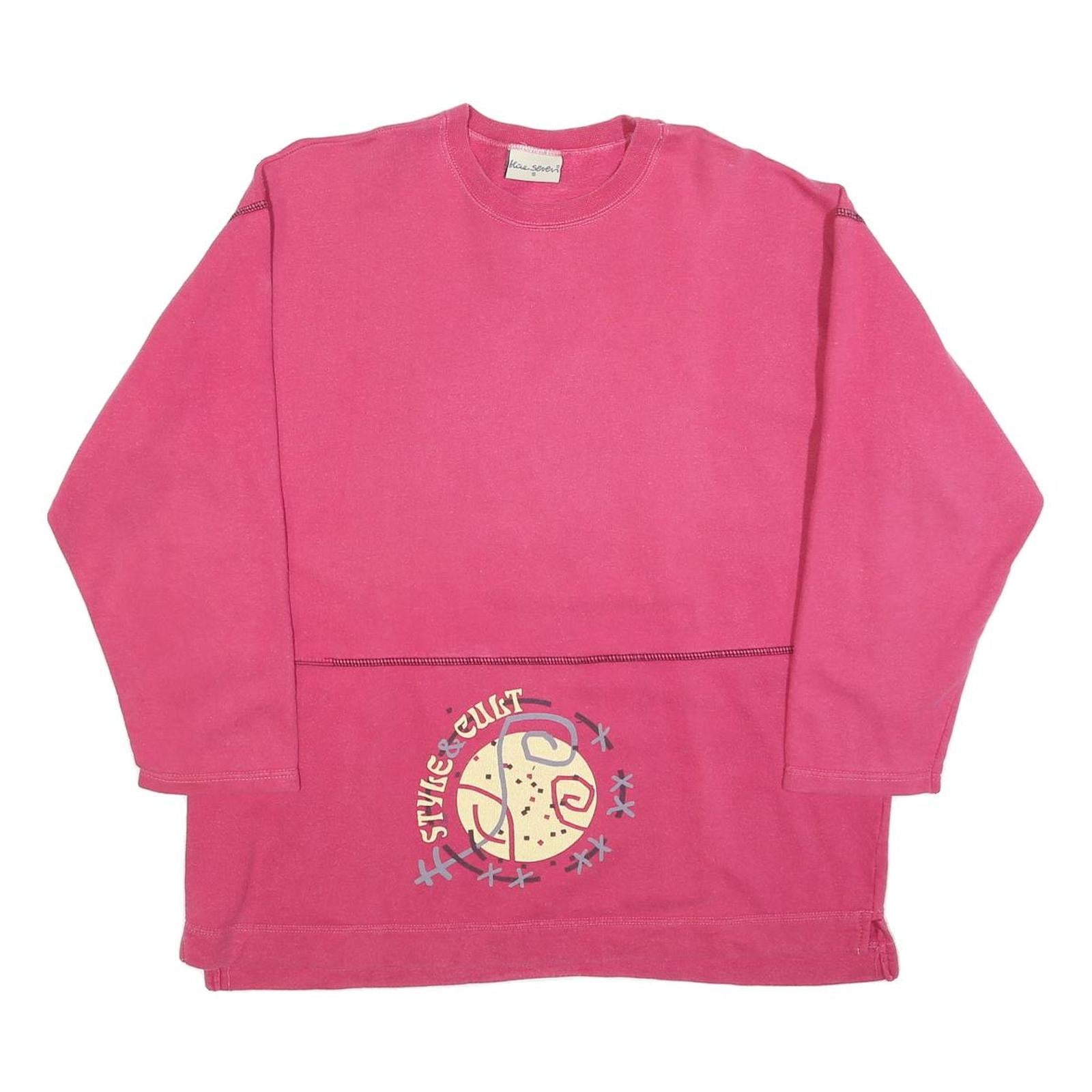 BLUE-SEVEN Womens Pink Sweatshirt S Graphic Print Crew Neck Long Sleeve Casual