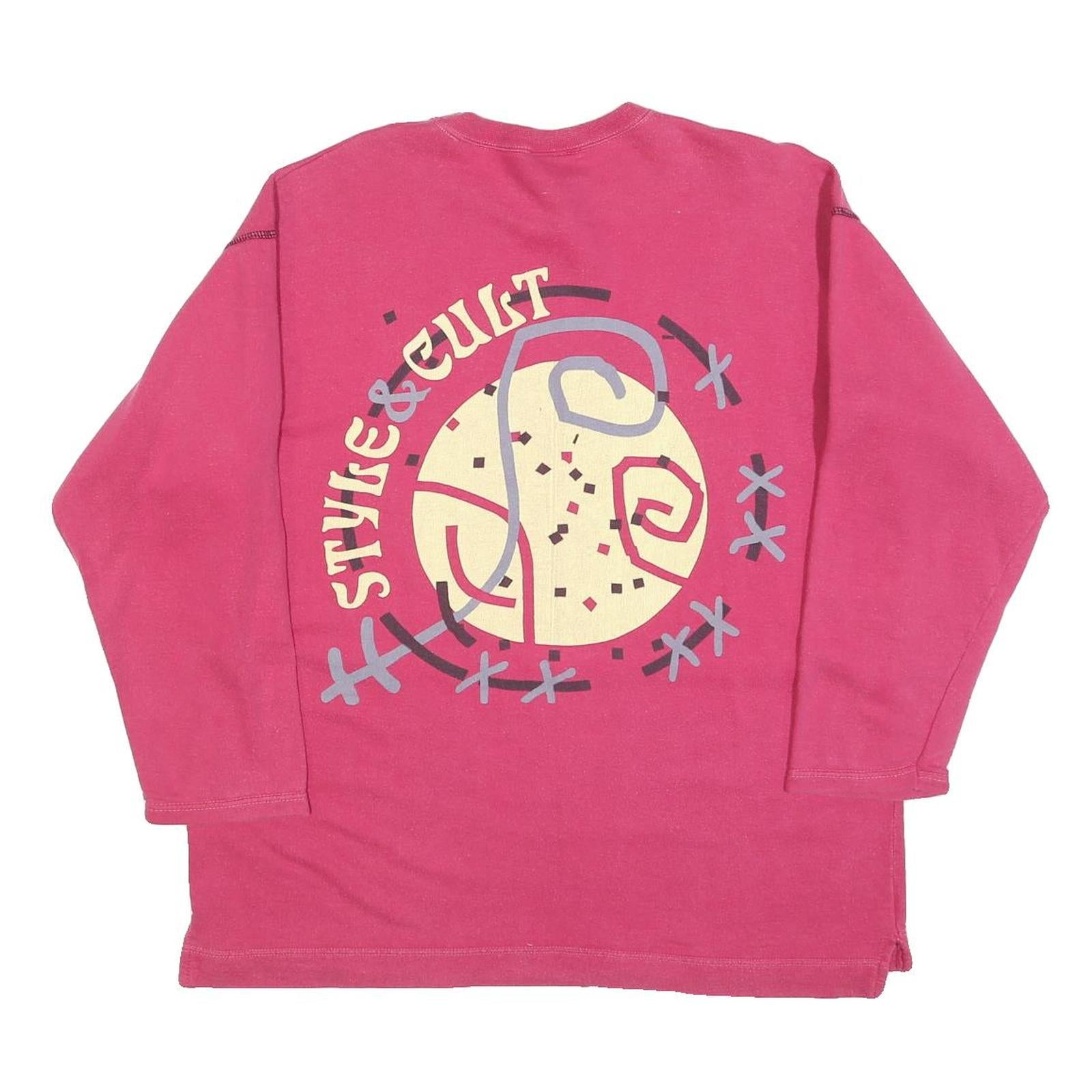 BLUE-SEVEN Womens Pink Sweatshirt S Graphic Print Crew Neck Long Sleeve Casual