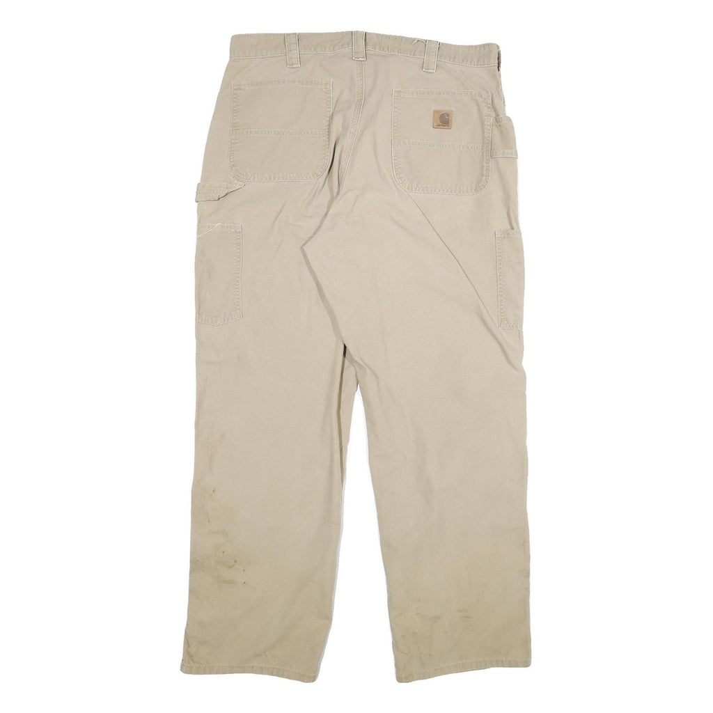CARHARTT Mens Cotton Blend Beige Relaxed Straight Trousers W38 L32 Workwear