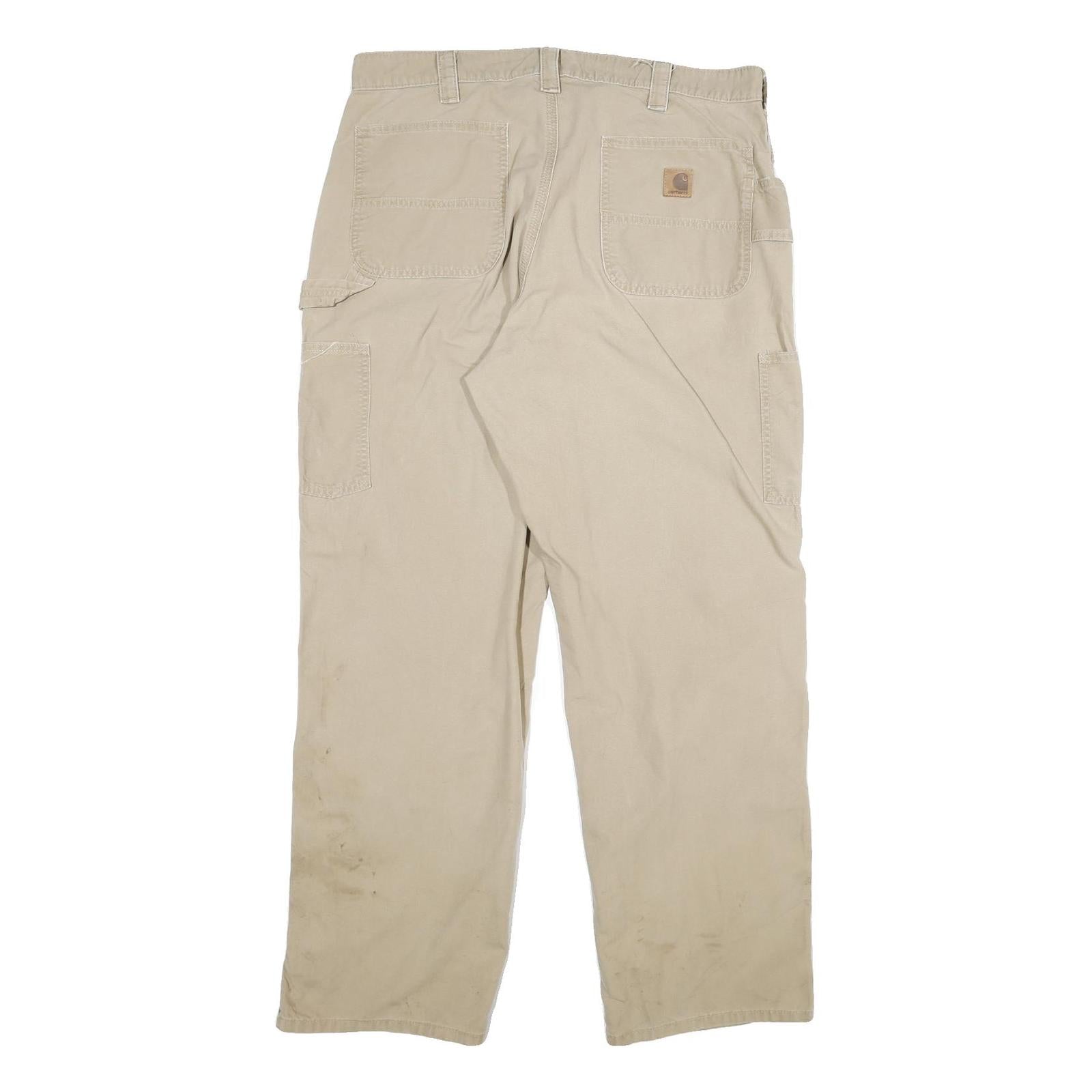 CARHARTT Mens Cotton Blend Beige Relaxed Straight Trousers W38 L32 Workwear