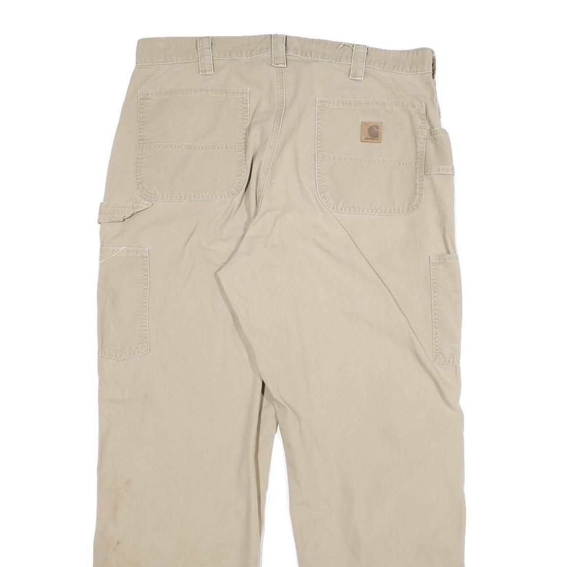 CARHARTT Mens Cotton Blend Beige Relaxed Straight Trousers W38 L32 Workwear