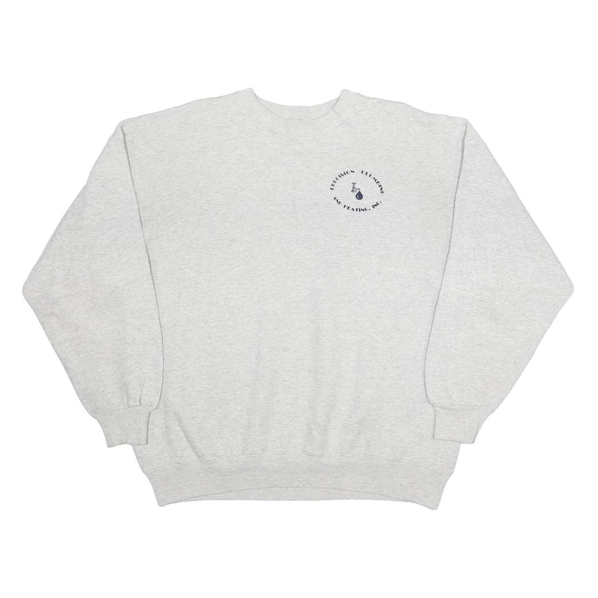 HANES Mens Grey Sweatshirt XL Crew Neck Cotton Blend Pullover Precision Plumbing