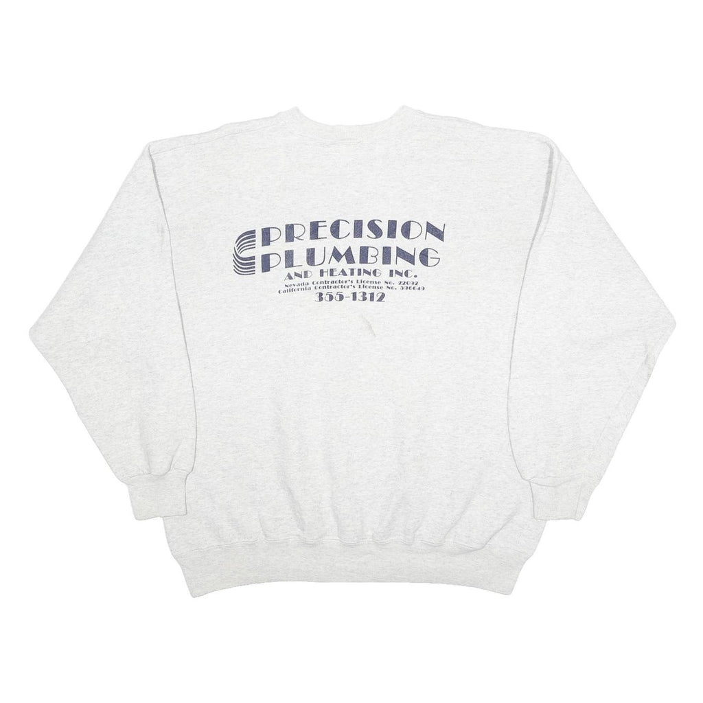 HANES Mens Grey Sweatshirt XL Crew Neck Cotton Blend Pullover Precision Plumbing