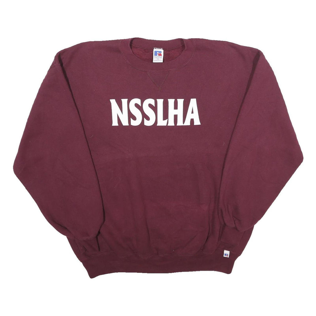 RUSSELL ATHLETIC Mens Maroon Crew Neck 2XL Sweatshirt NSSLHA Print