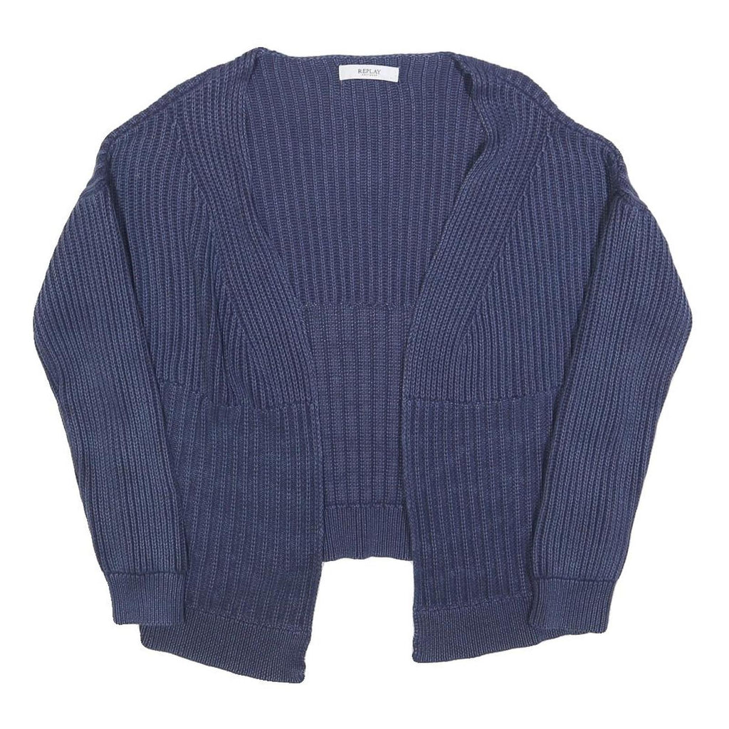 REPLAY Womens Blue Patterned Jumper Open Front Regular Knit Size M Cotton Blend