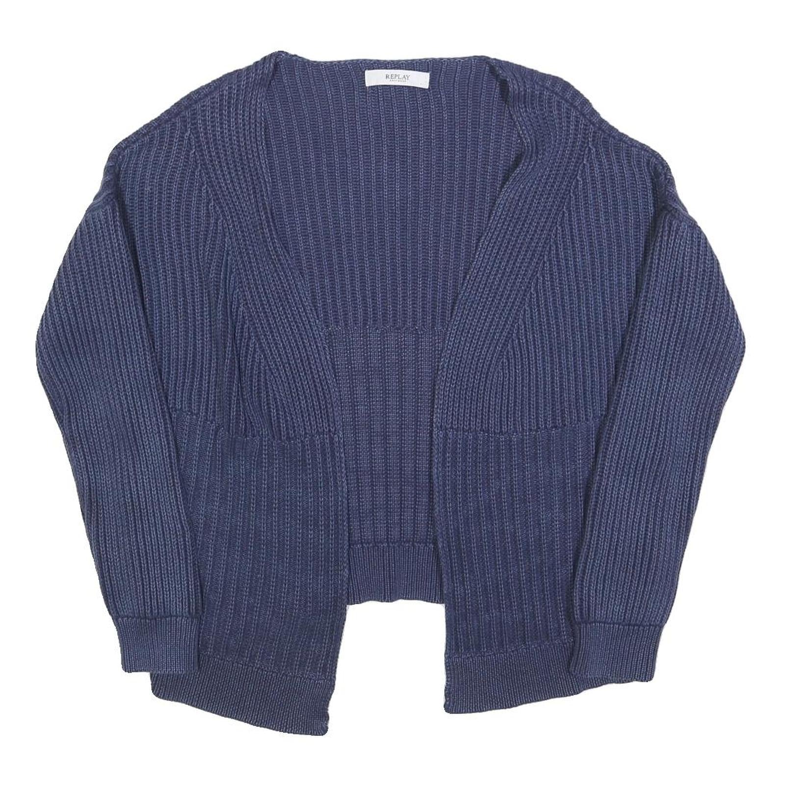 REPLAY Womens Blue Patterned Jumper Open Front Regular Knit Size M Cotton Blend