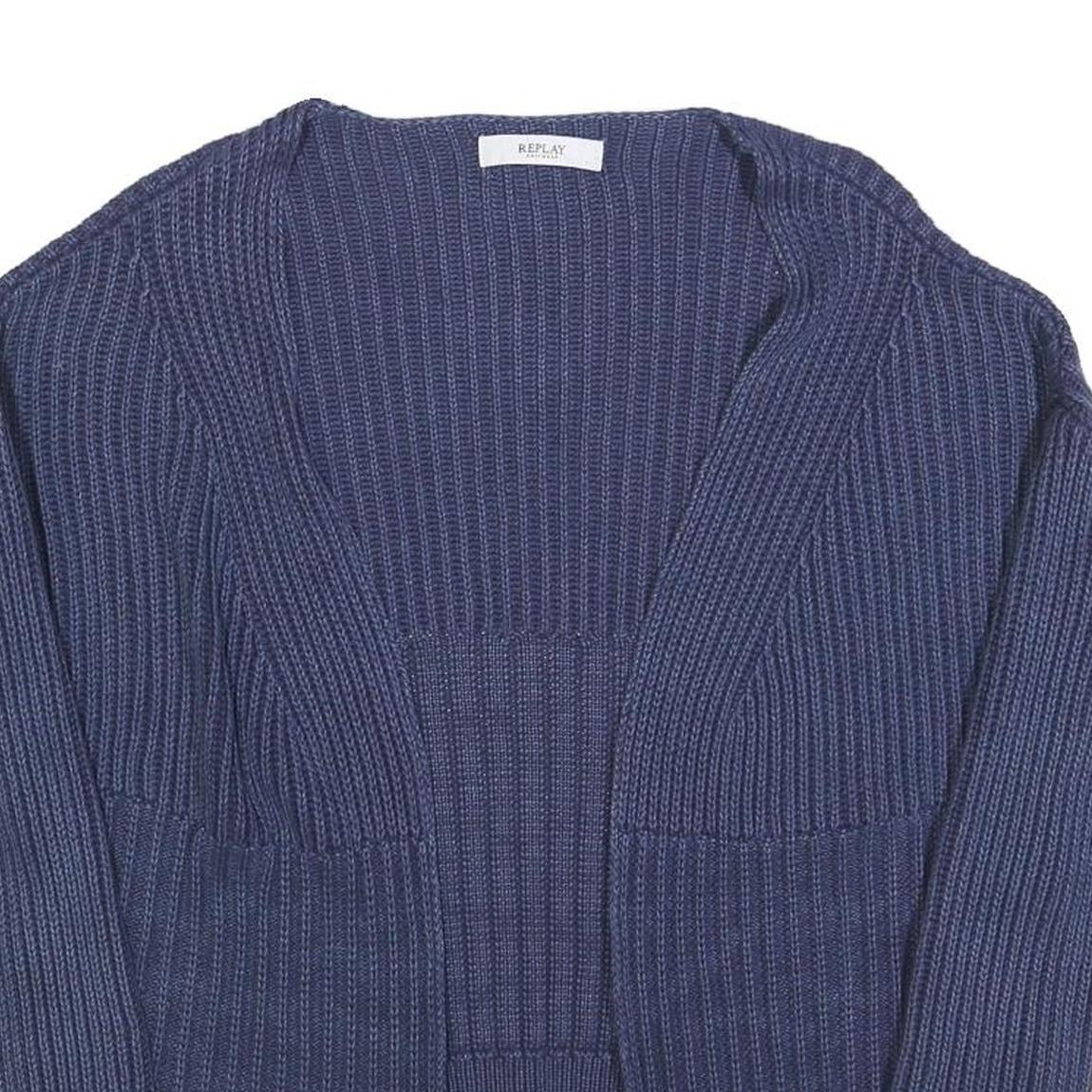 REPLAY Womens Blue Patterned Jumper Open Front Regular Knit Size M Cotton Blend