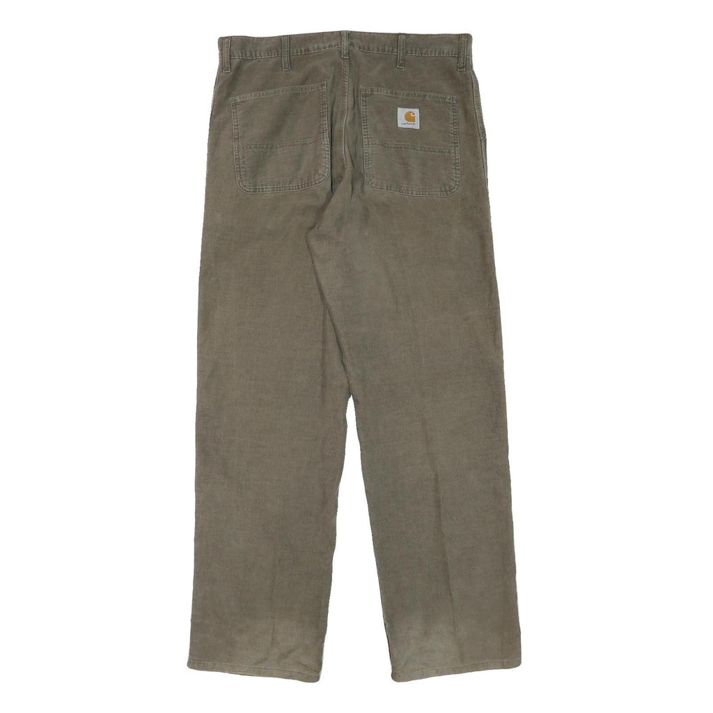 CARHARTT Mens Relaxed Brown Cotton Blend Trousers W36 L32 Casual Workwear Zip