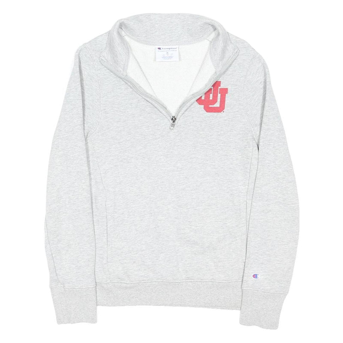 CHAMPION Womens Grey 1/4 Zip Sweatshirt M Cotton Blend Casual Comfort