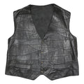 Mens Black Faux Leather Patchwork Waistcoat Jacket XL Button Closure Vest