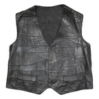 Mens Black Faux Leather Patchwork Waistcoat Jacket XL Button Closure Vest