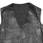 Mens Black Faux Leather Patchwork Waistcoat Jacket XL Button Closure Vest