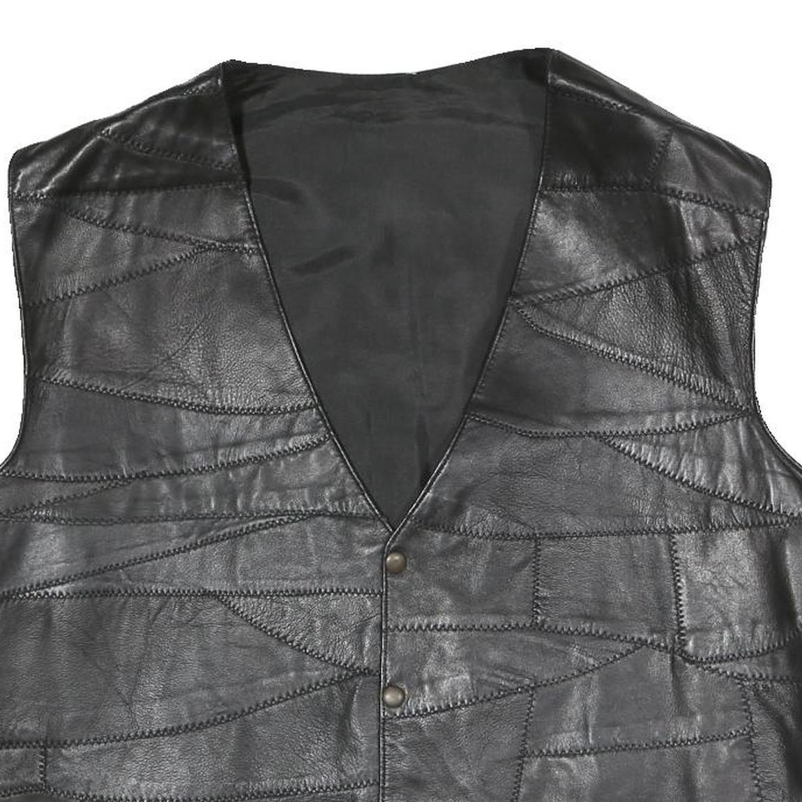 Mens Black Faux Leather Patchwork Waistcoat Jacket XL Button Closure Vest