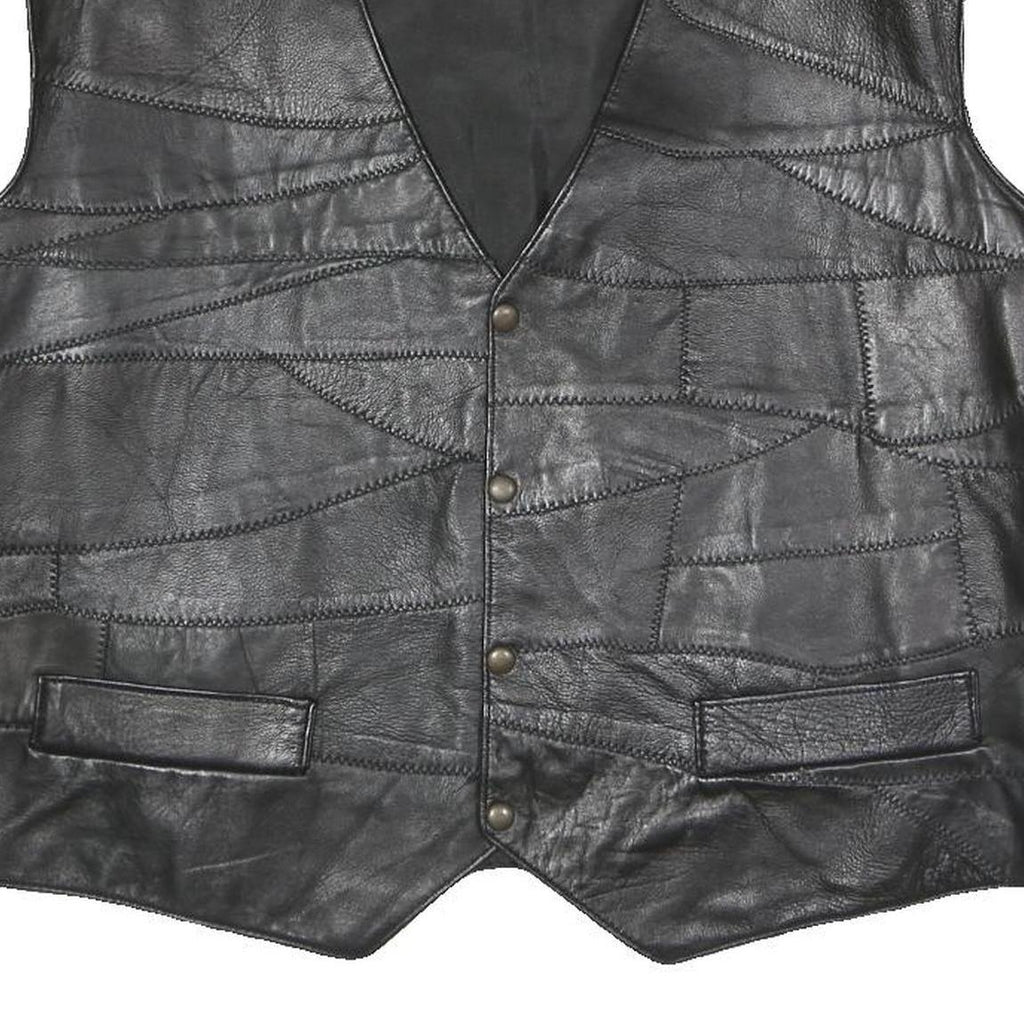 Mens Black Faux Leather Patchwork Waistcoat Jacket XL Button Closure Vest