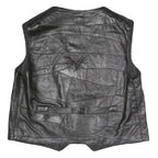 Mens Black Faux Leather Patchwork Waistcoat Jacket XL Button Closure Vest