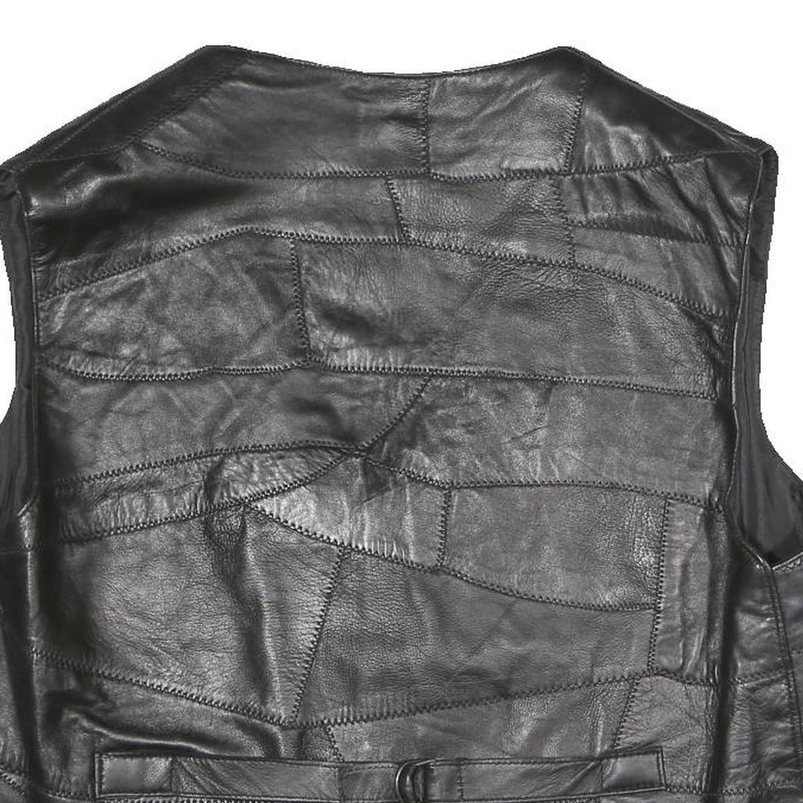 Mens Black Faux Leather Patchwork Waistcoat Jacket XL Button Closure Vest