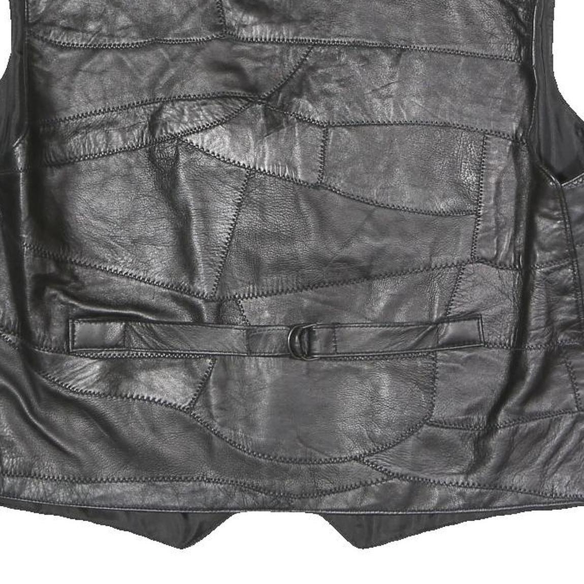 Mens Black Faux Leather Patchwork Waistcoat Jacket XL Button Closure Vest