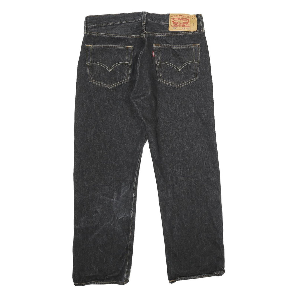LEVI'S 501 Mens Jeans Black Classic Straight Denim Dark W34 L27 Button Closure