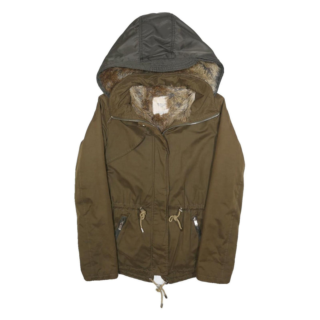 ZARA Womens Olive Green Jacket XS Polyester Blend Hooded Zip Casual Outerwear