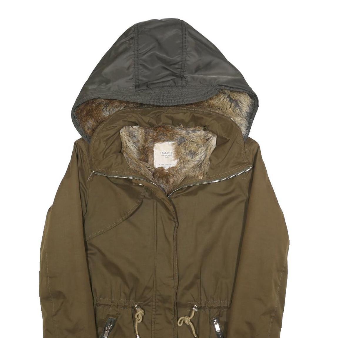 ZARA Womens Olive Green Jacket XS Polyester Blend Hooded Zip Casual Outerwear