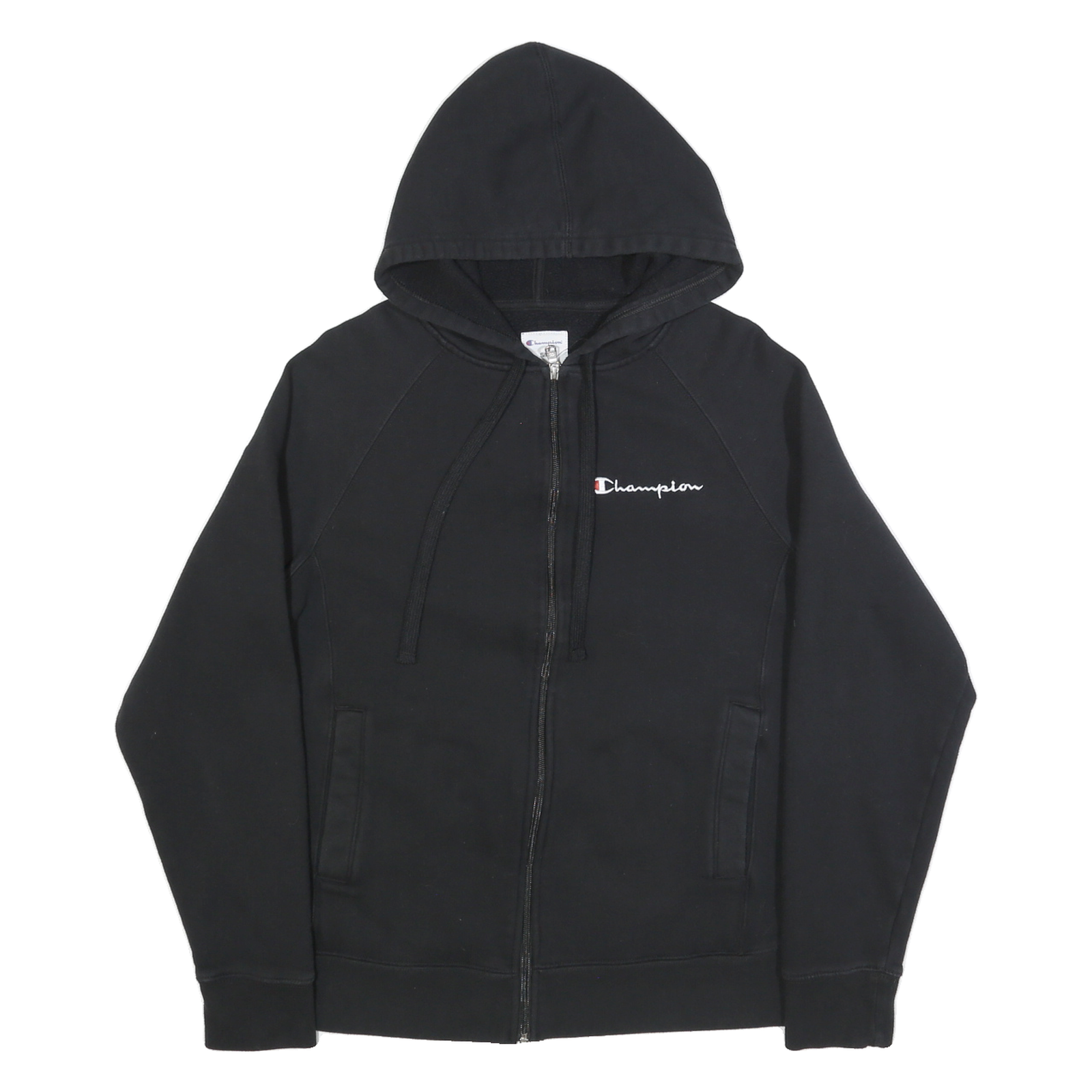 CHAMPION Mens Black Hoodie S Zip Up Cotton Blend Sweatshirt Casual