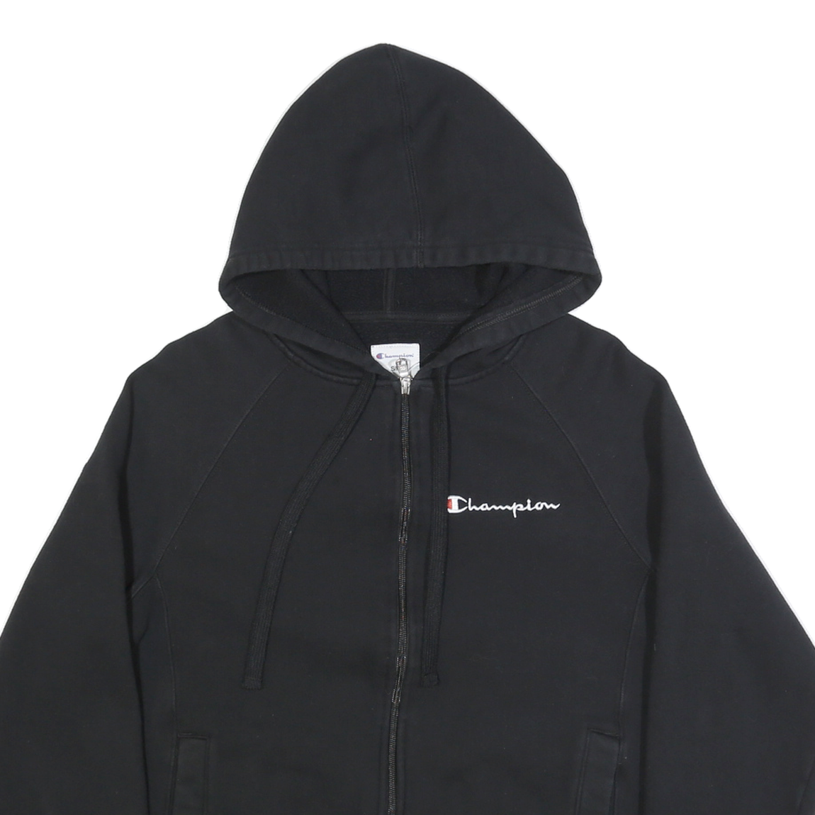 CHAMPION Mens Black Hoodie S Zip Up Cotton Blend Sweatshirt Casual