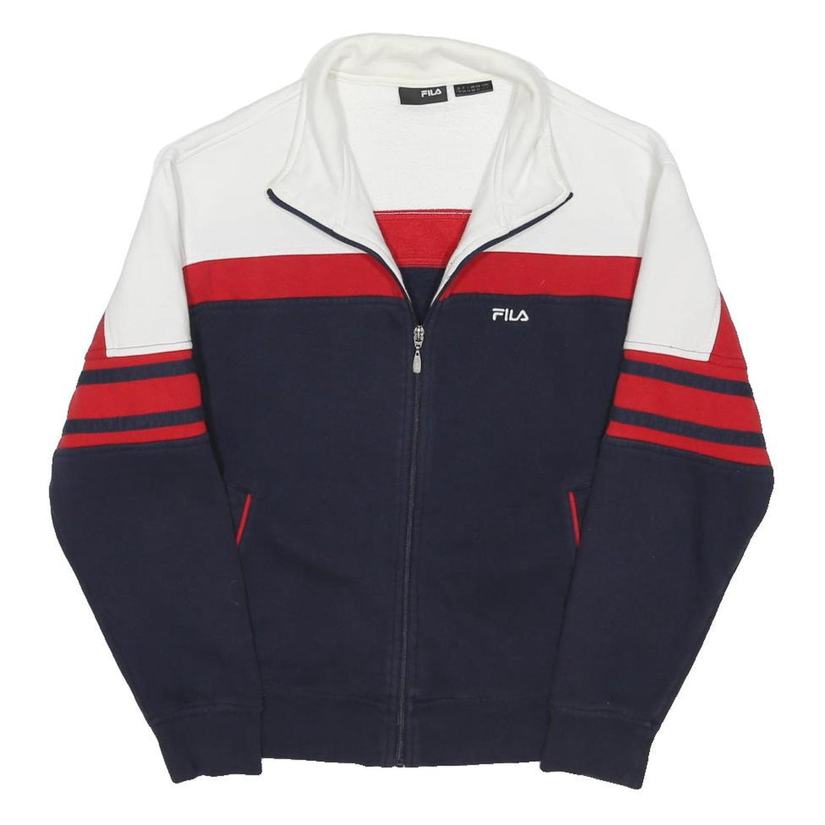 FILA Womens White & Red & Navy Zip Up Sweatshirt XS Sports Casual Retro