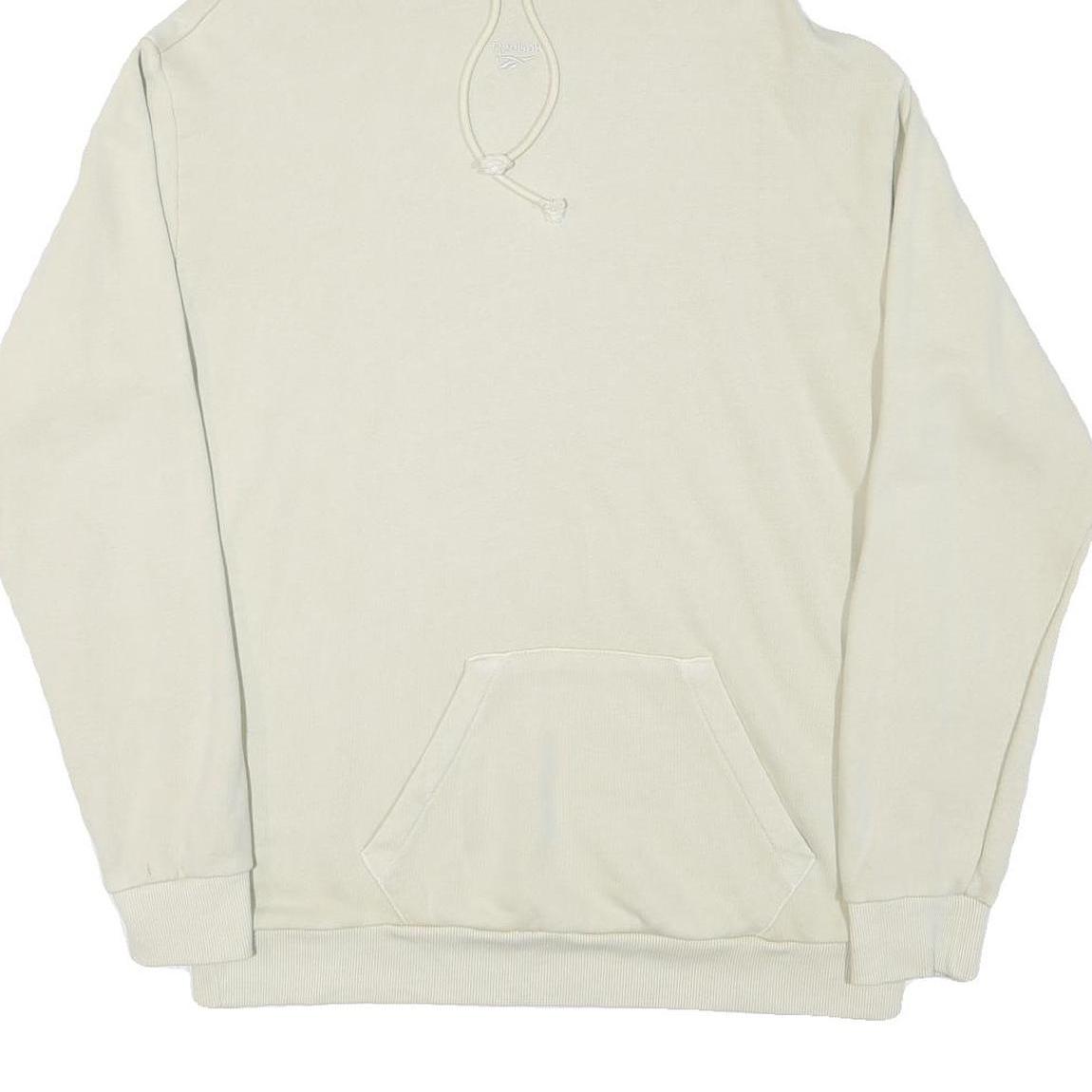 REEBOK Mens Cream Pullover Hoodie M Cotton Blend Lightweight Casual