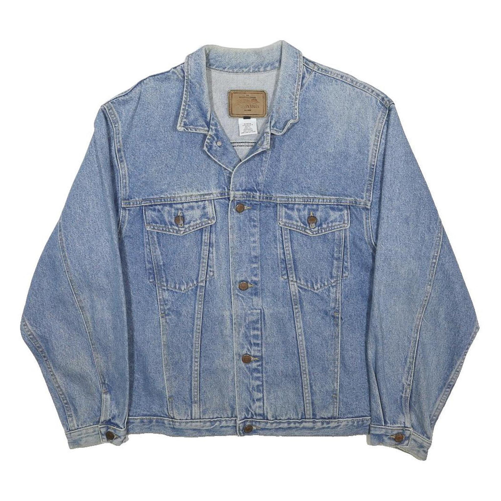 CALVIN KLEIN Mens Blue Denim Jacket L Cotton Classic Button Closure Casual