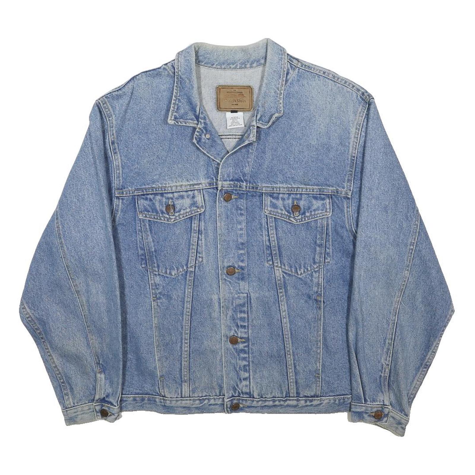 CALVIN KLEIN Mens Blue Denim Jacket L Cotton Classic Button Closure Casual