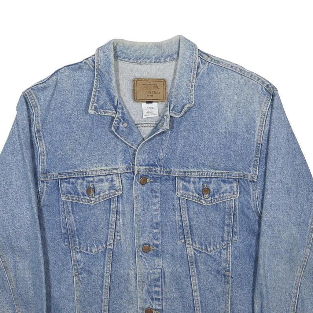 CALVIN KLEIN Mens Blue Denim Jacket L Cotton Classic Button Closure Casual