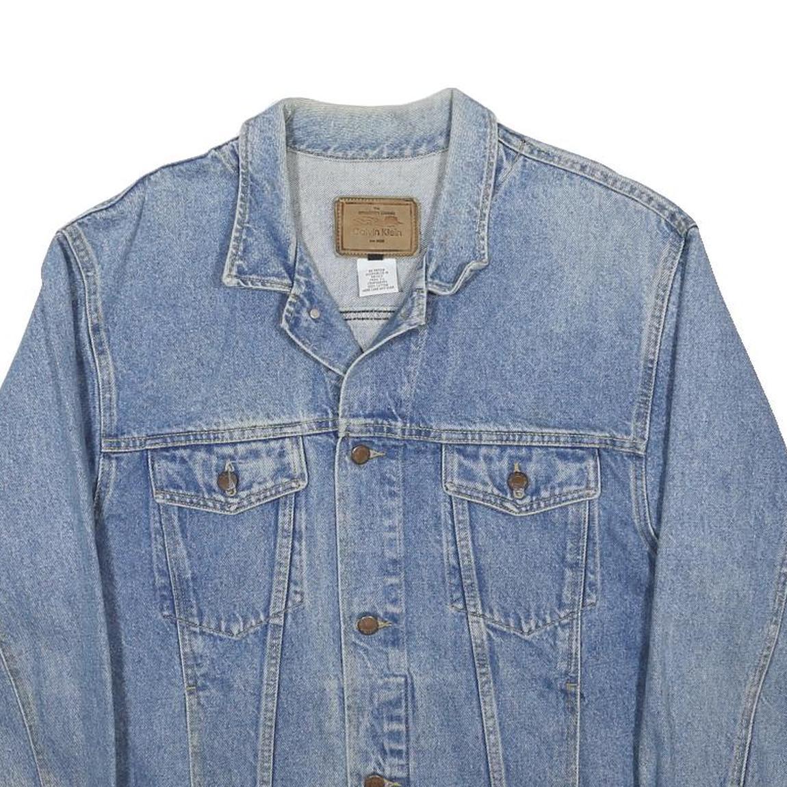 CALVIN KLEIN Mens Blue Denim Jacket L Cotton Classic Button Closure Casual
