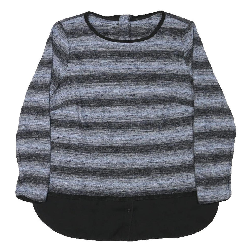 BONITA Womens Grey & Black Striped Pattern Cotton Blend Jumper Round Neck Basic