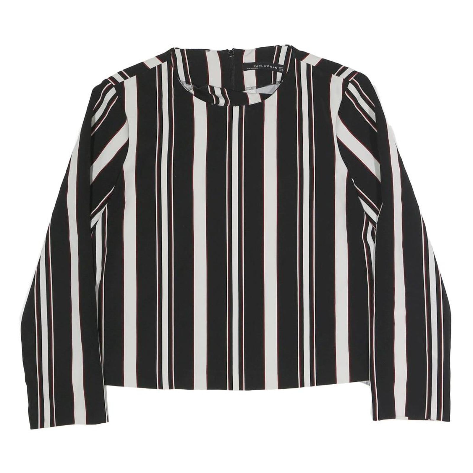 ZARA Womens Black & White Striped Top Long Sleeve Round Neck M Stylish