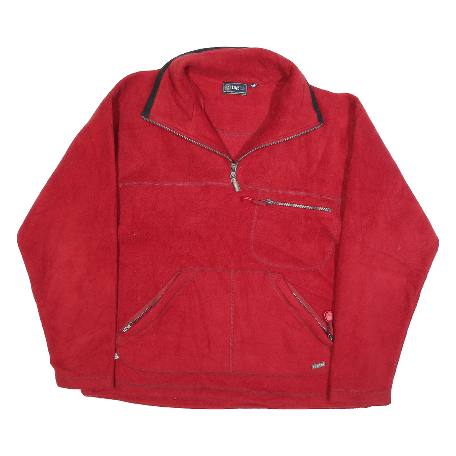 TAG TEK Mens Red Plain Pullover Crew Neck Basic Knit S Zipped Pockets Jumper