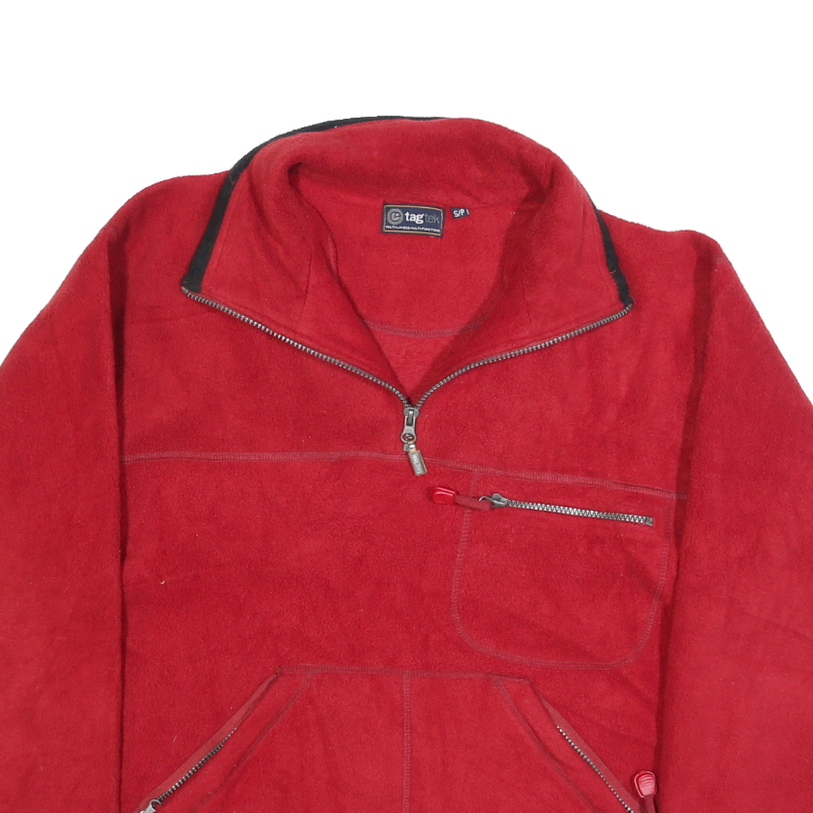TAG TEK Mens Red Plain Pullover Crew Neck Basic Knit S Zipped Pockets Jumper