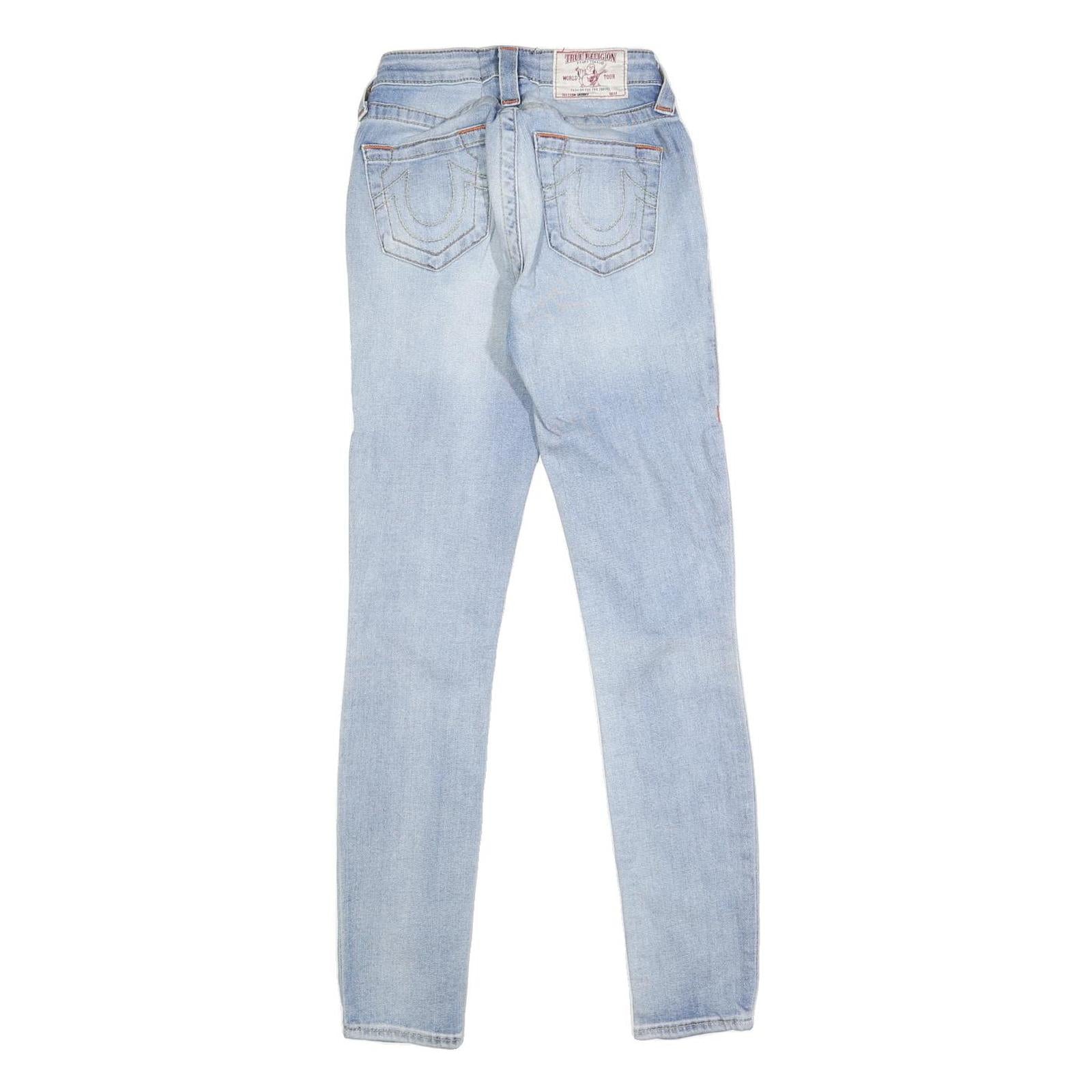 TRUE RELIGION Womens Slim Light Blue Denim Jeans W22 L29 Zip Cotton Blend