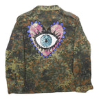 Womens Green & Brown Camouflage Sequin Eye Embroidered Zip Jacket XL Polyester